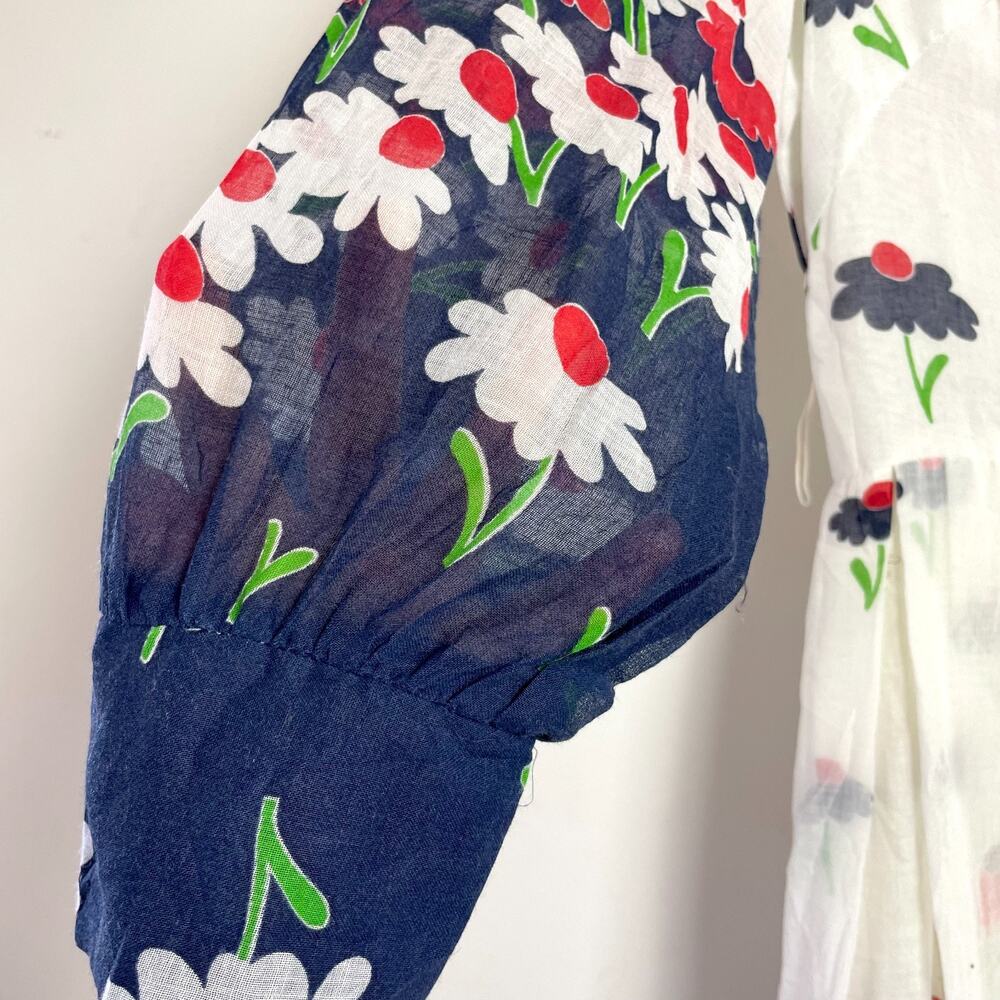 Vintage 70s Floral Maxi Dress Medium Sheer Retro Boho Romantic Statement - Picture 5 of 13